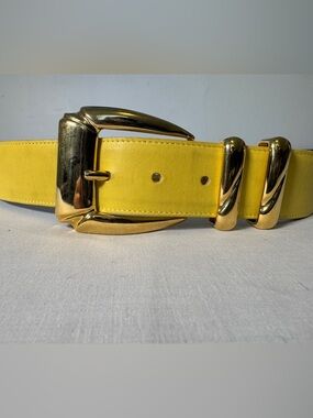 Vintage Escada Yellow Leather Belt with Gold Buckle